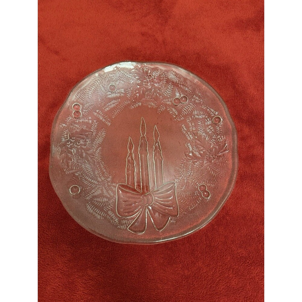 Christmas Vintage Pilgrim Glass Wreath Candle Holiday Serving Platter Plate 12.5
